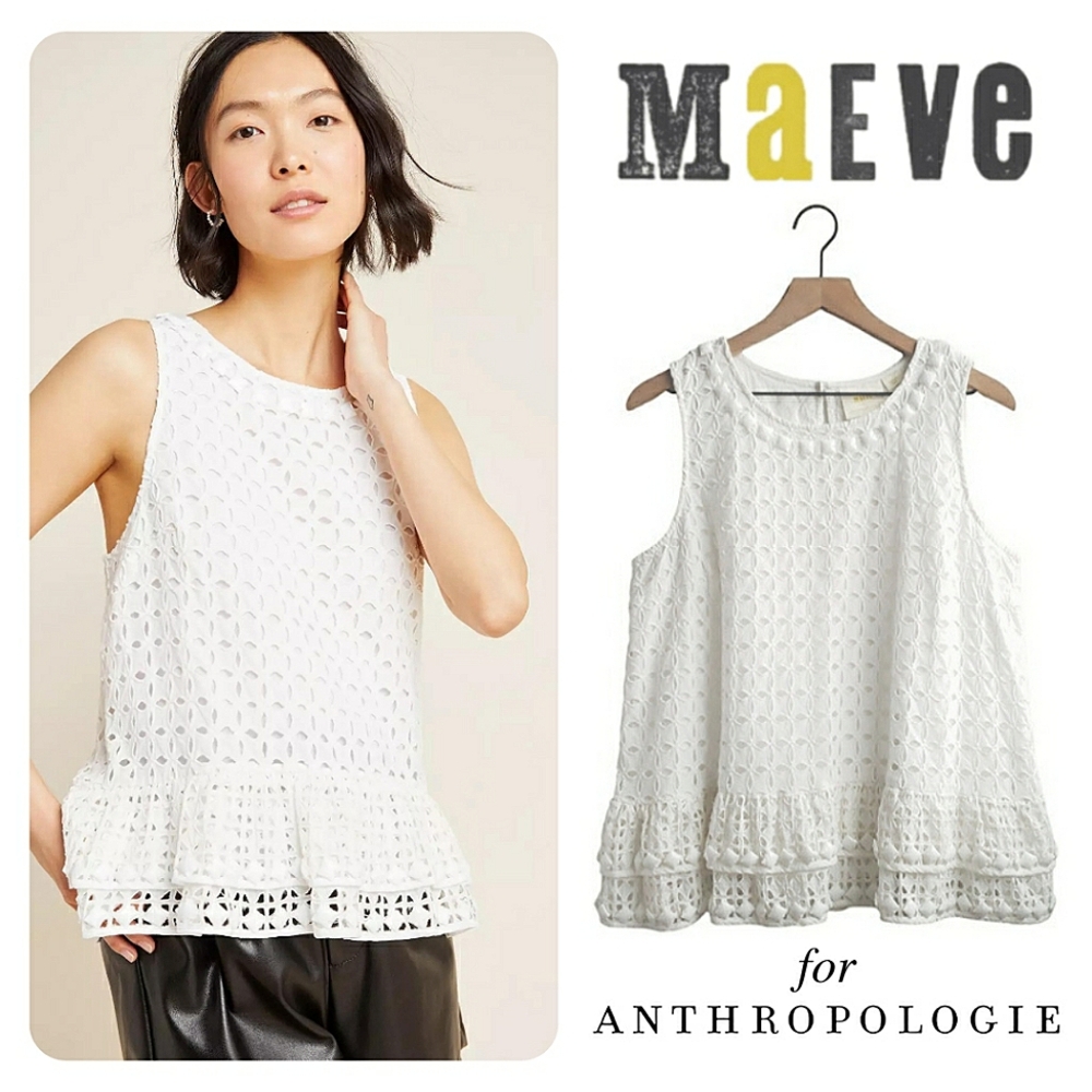 Maeve x Anthropologie | Monika Beaded Eyelet Blouse | White | Large